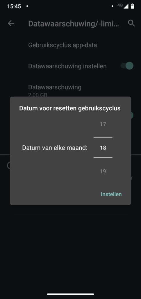 Screenshot dag van de maand opgeven voor resetten meting