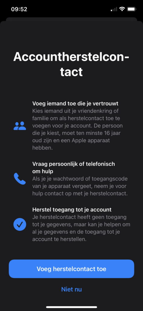 Screenshot Herstelcontact toevoegen introductie