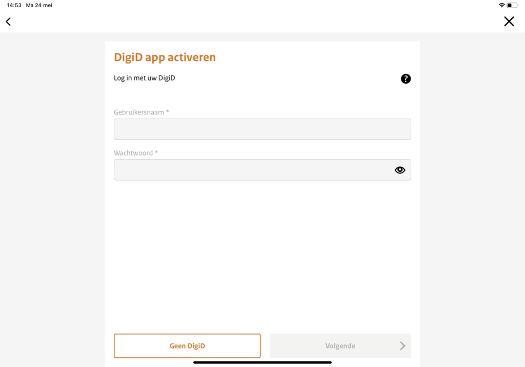 Screenshot inlogscherm DigiD