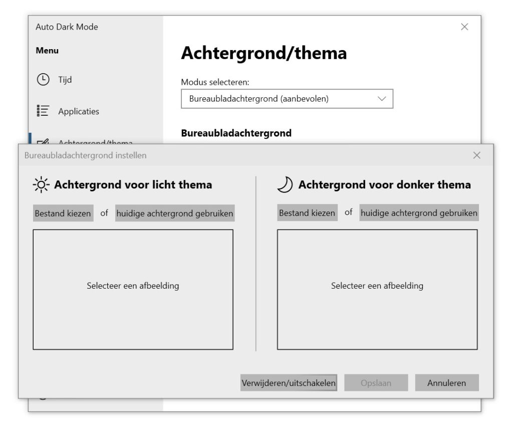 Screenshot Auto Dark Mode bureaubladachtergrond wijzigen