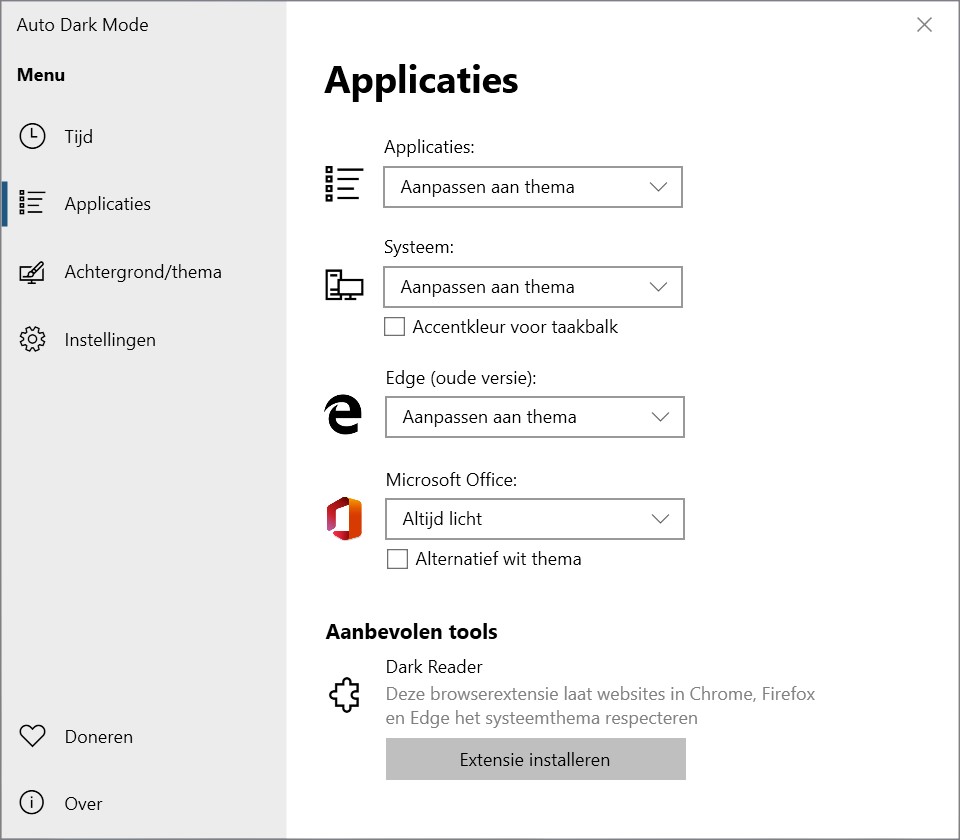 Screenshot Instellingen van Auto Dark Mode