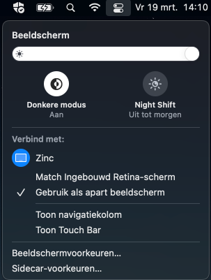 Schermafdruk bedieningspnaeel macOS Big Sur