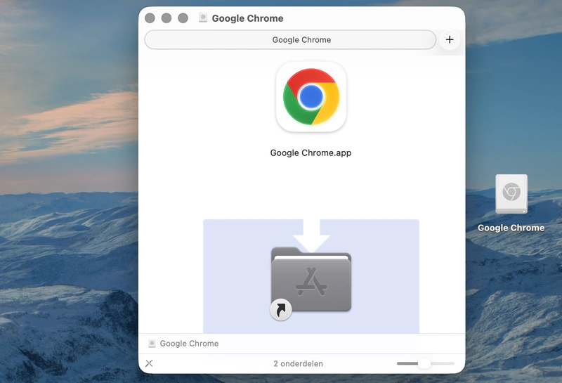 Screenshot van het installeren van een app op macOS