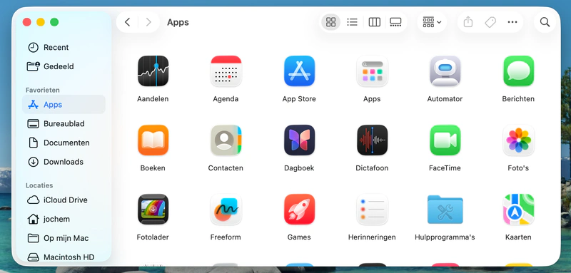 Screenshot van de Apps-map van Finder