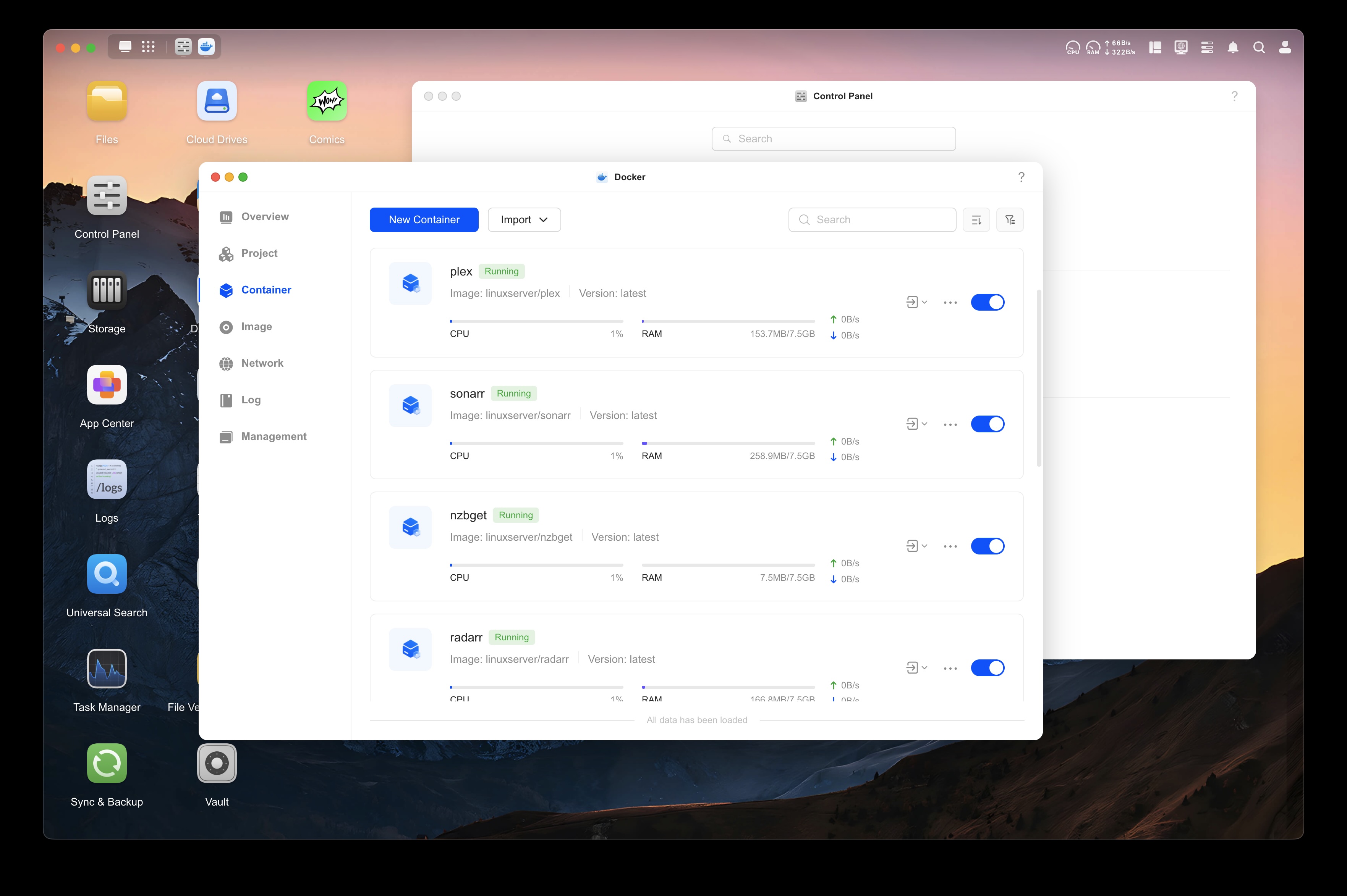 Screenshot of the Docker app in UGOS