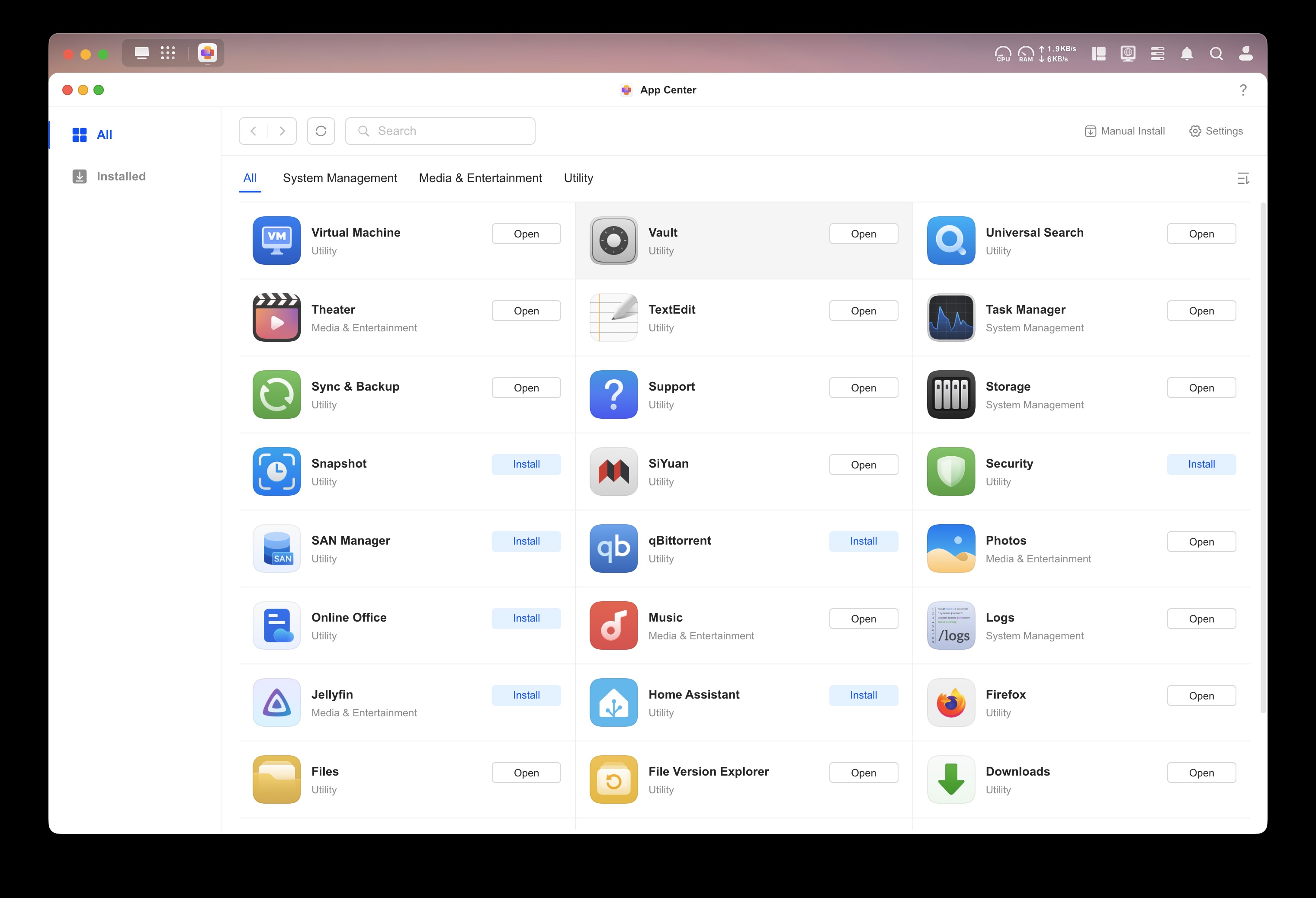 Screenshot of the UGOS App Center