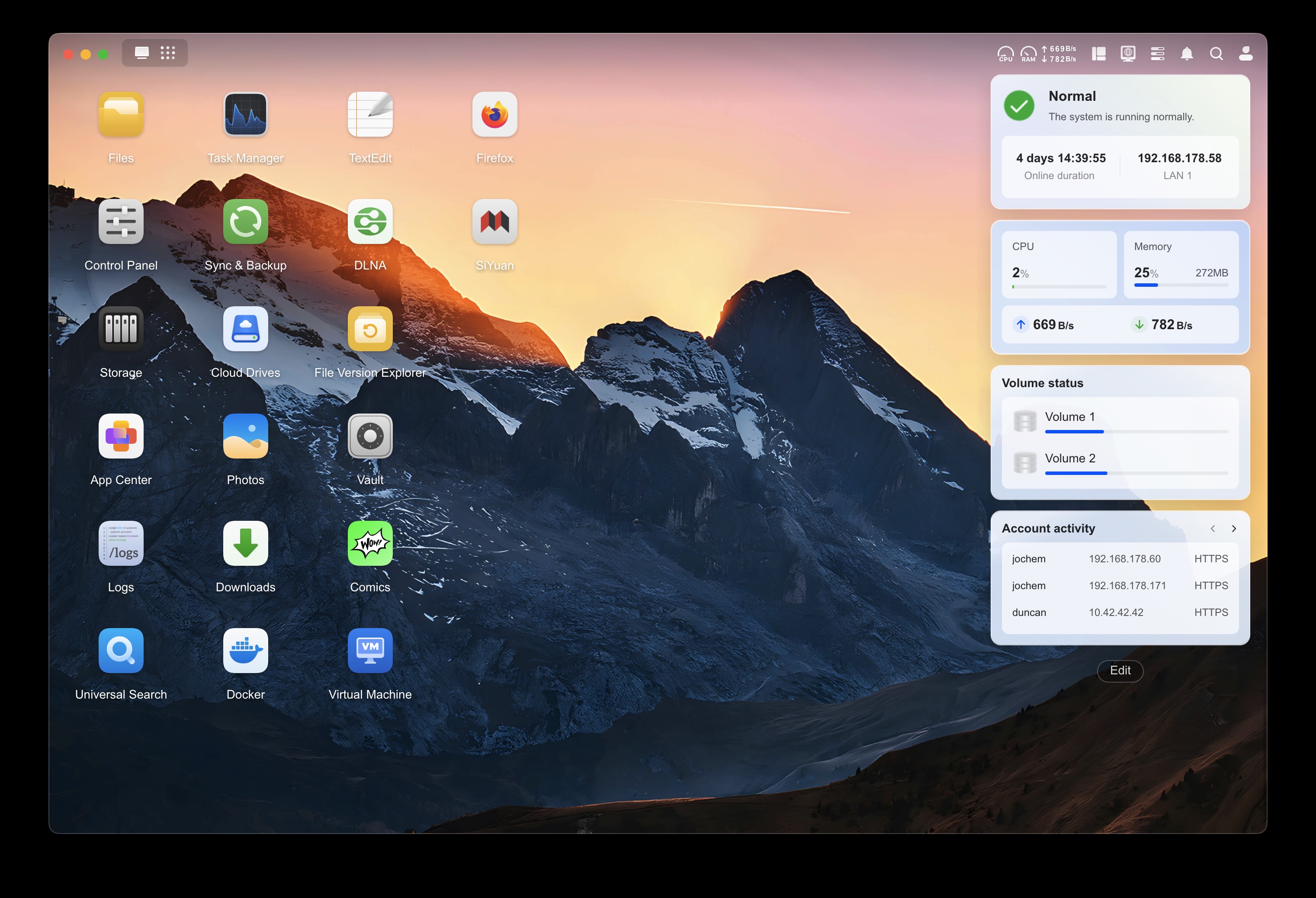 Screenshot of the UGOS web desktop