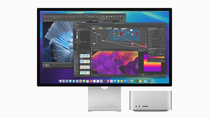 Foto van monitor met Mac Studio eronder