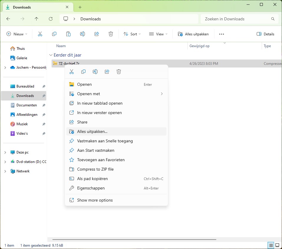 Screenshot van Windows Verkenner met een 7z-bestand.