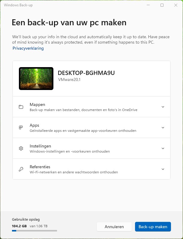 De nieuwe Windows Back-up-app.