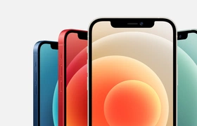 Een aantal iPhone 12's in verschillende kleuren