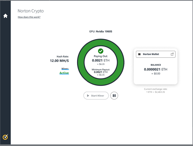 Screenshot van Norton Crypto