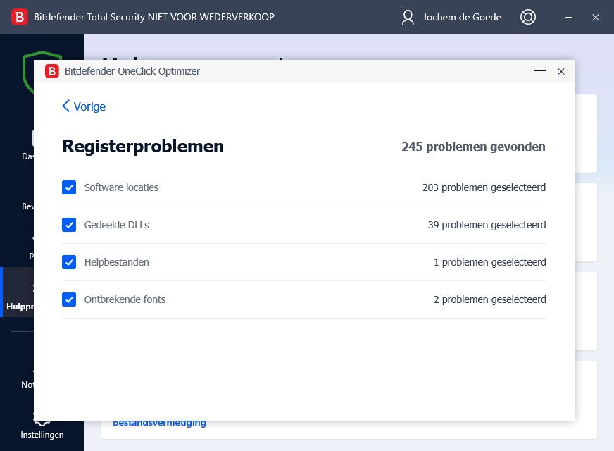 Screenshot OneClick Optimizer Bitdefender Total Security