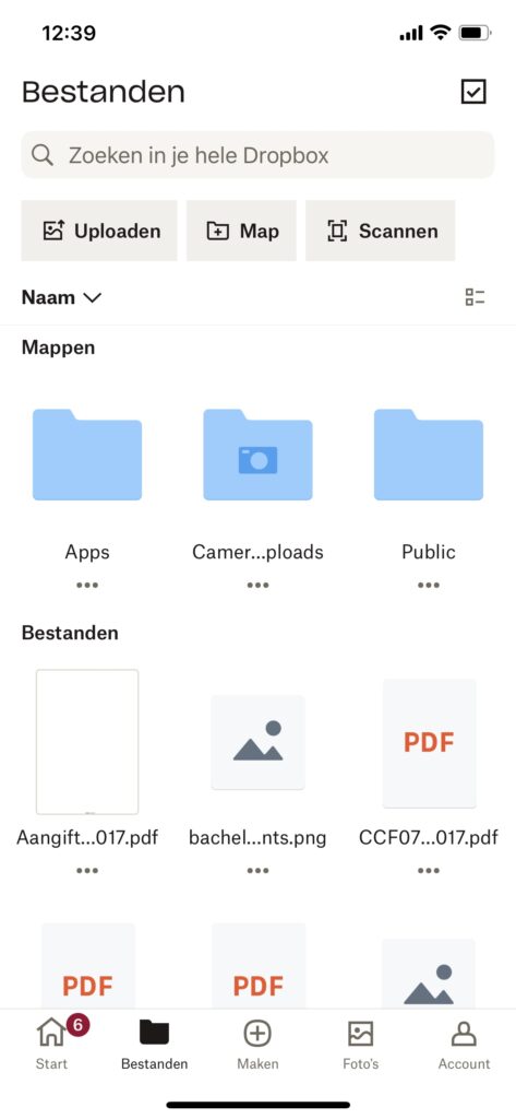 Screenshot Dropbox iOS-app