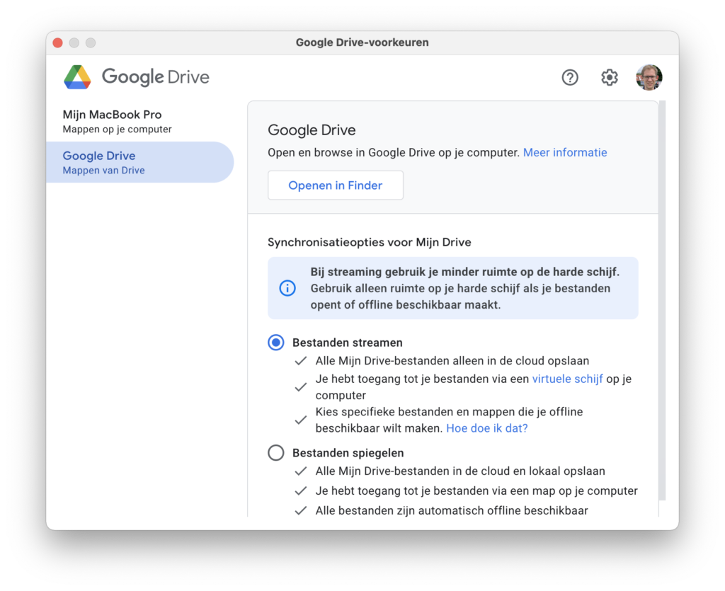 Screenshot Google Drive-app op macOS