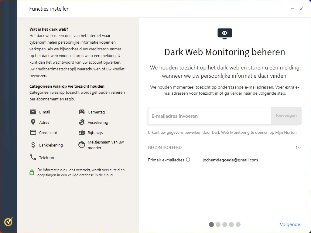 Screenshot van het opzetten van Dark Web Monitoring.