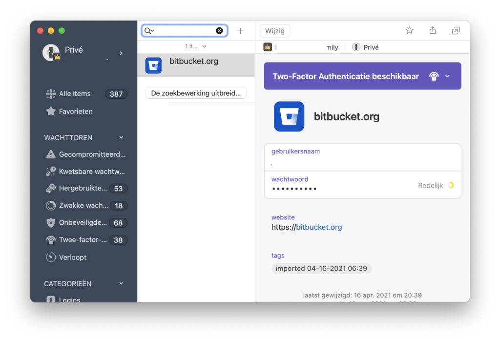Screenshot 1Password kluis