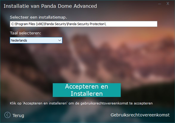 Screenshot van installatie van Panda Dome Advanced