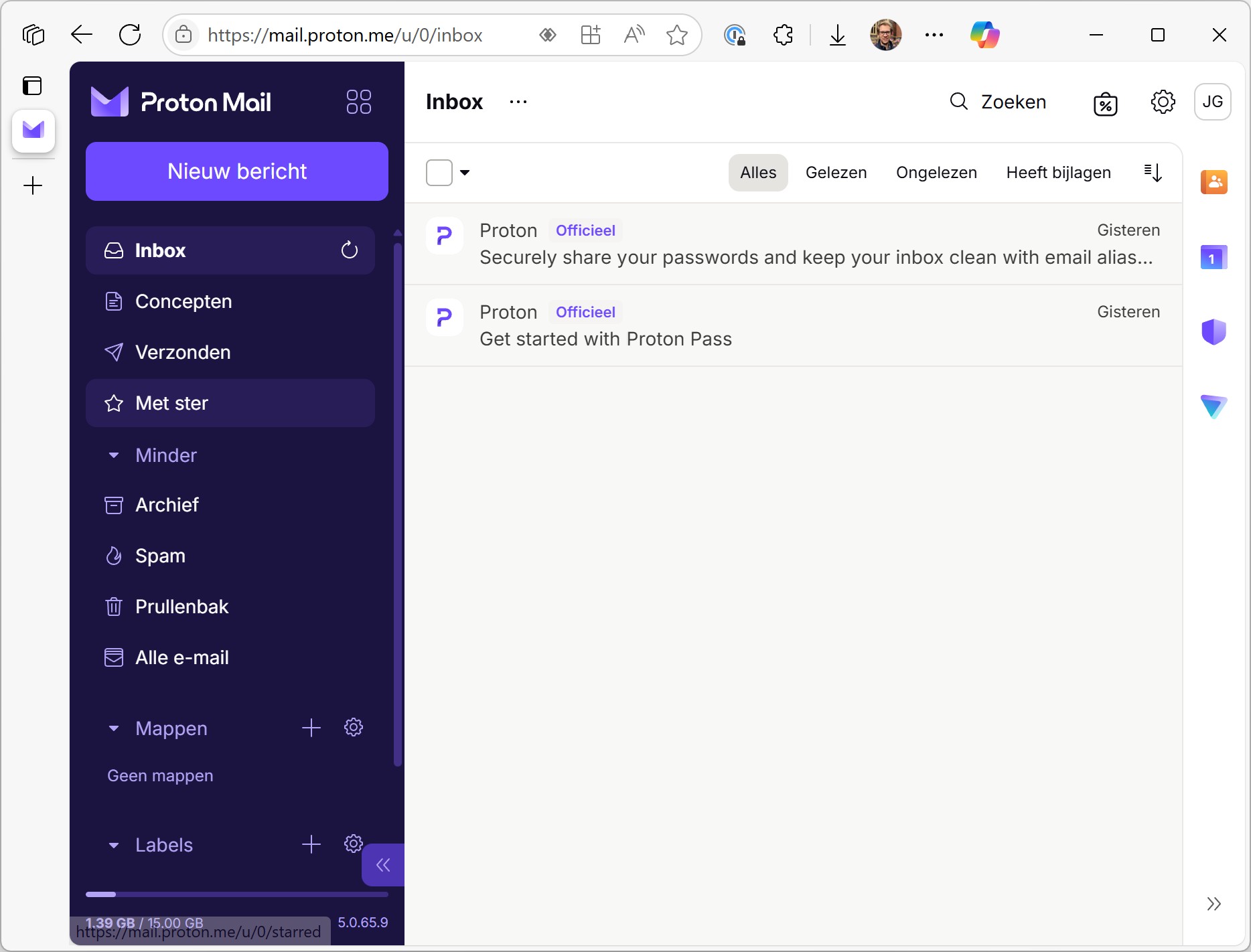Screenshot van de webmailclient