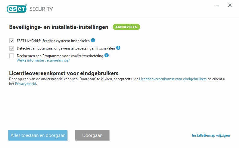 Screenshot installatie ESET Internet Security