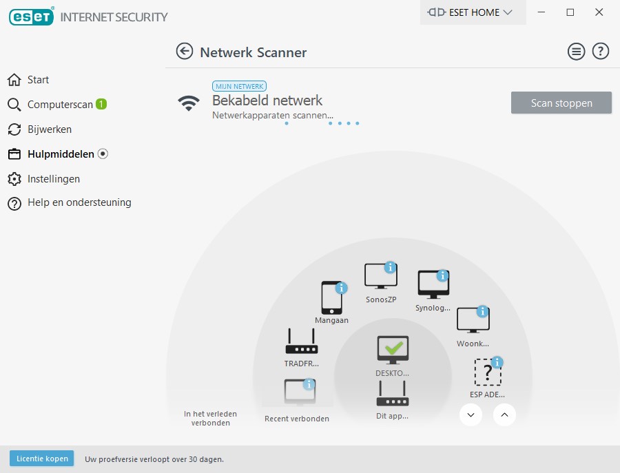 Screenshot van Netwerk Scanner van ESET Internet Security