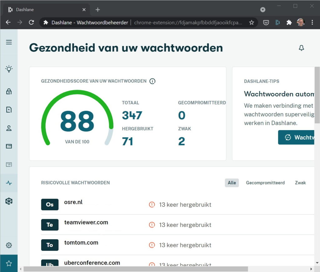 Screenshot wachtwoordgezondheid Dashlane