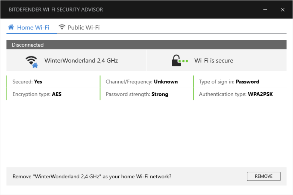 Screenshot van BitDefender Wi-Fi Security Advisor