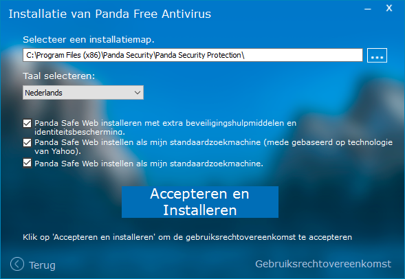 Screenshot van installatie van Panda Free Antivirus