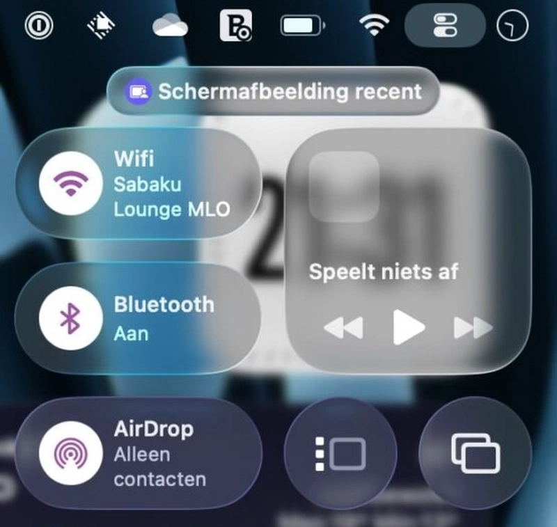 Screenshot van het bedieningspaneel in macOS 26.