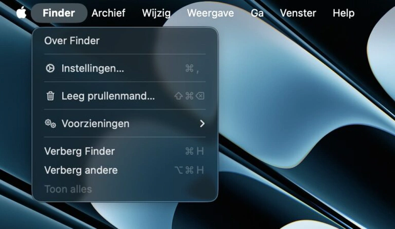 Screenshot van de menubalk in macOS 26.