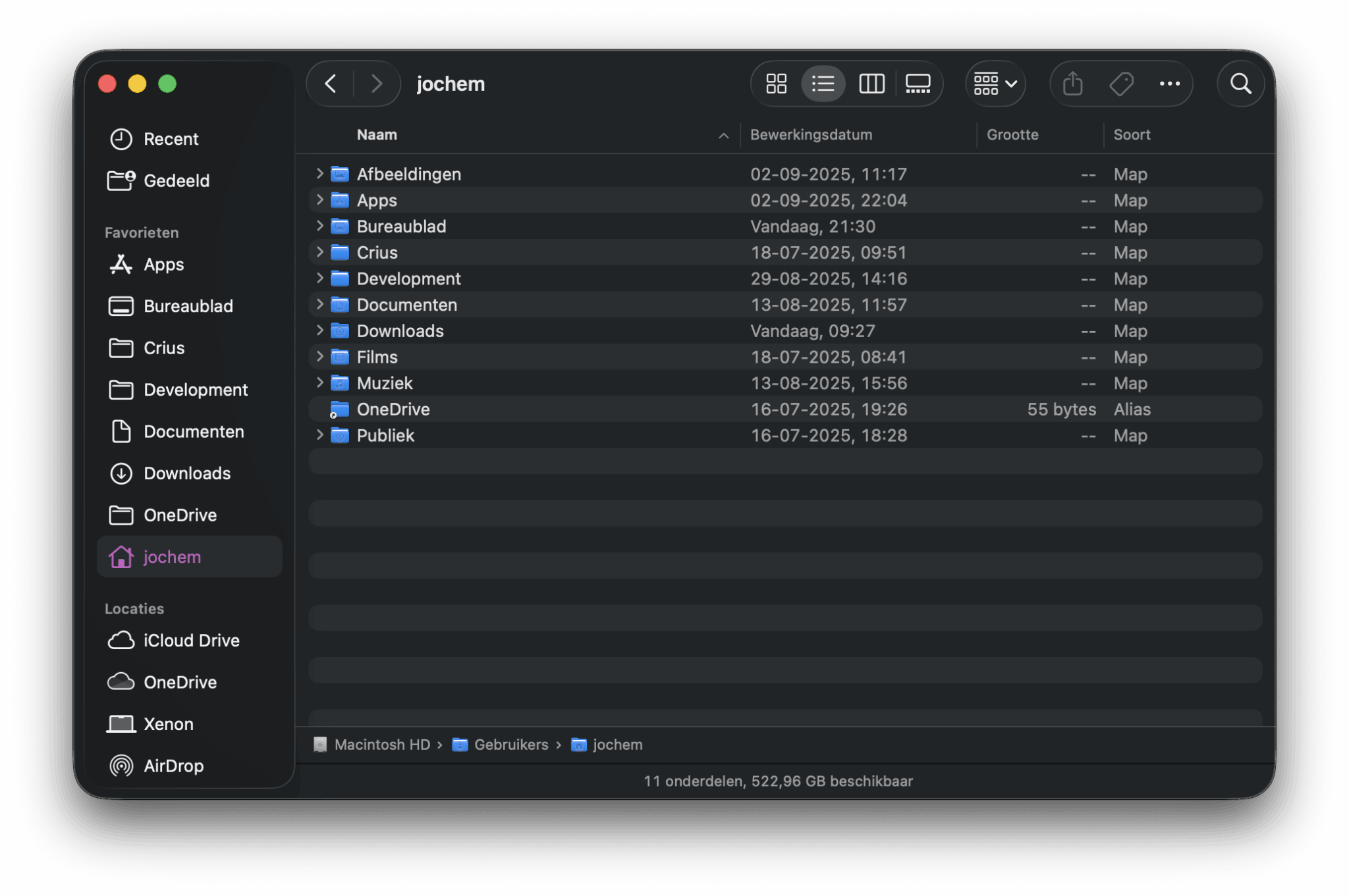 Screenshot van de Finder in macOS 26
