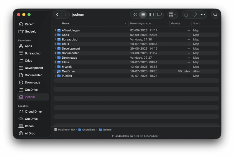 Screenshot van de Finder in macOS 26