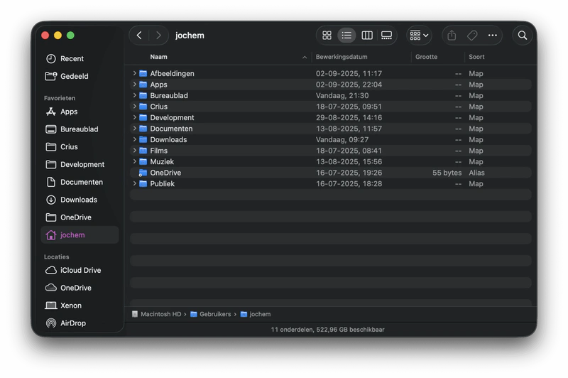 Screenshot van de Finder in macOS 26