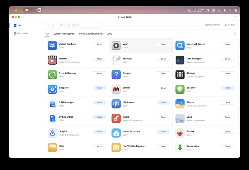 Screenshot van het Appcenter in UGOS
