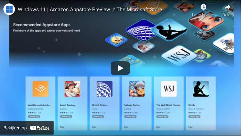 Screenshot van YouTube-video Windows 11 Amazon App Store