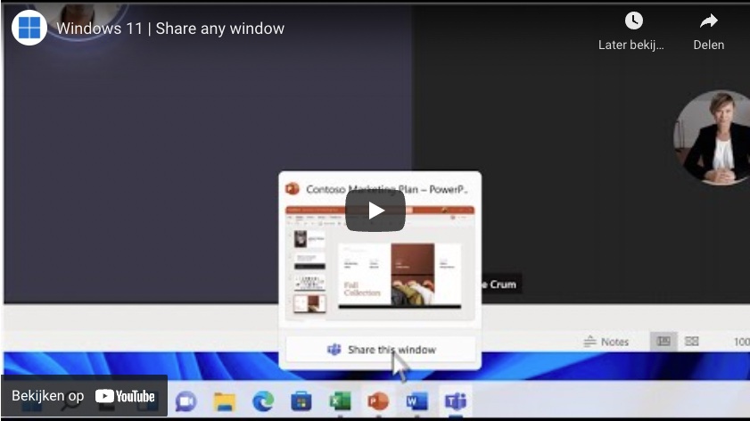 Screenshot van YouTube-video 'Windows 11 Share any window'