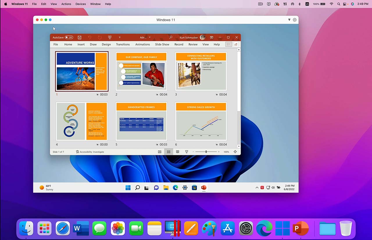 Screenshot van Parallels Desktop met Windows 11 op Mac