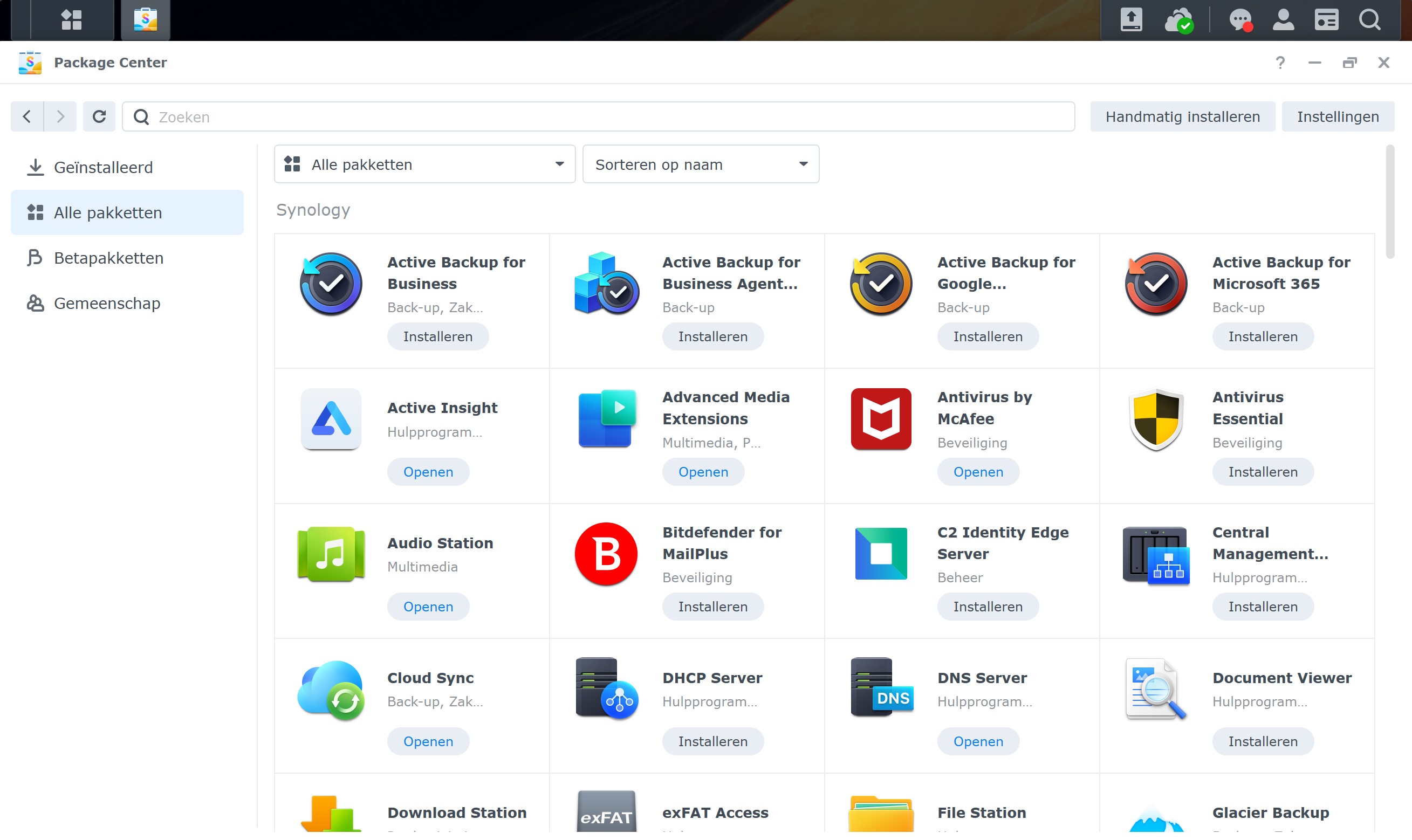 Screenshot van Synology DSM Package Center