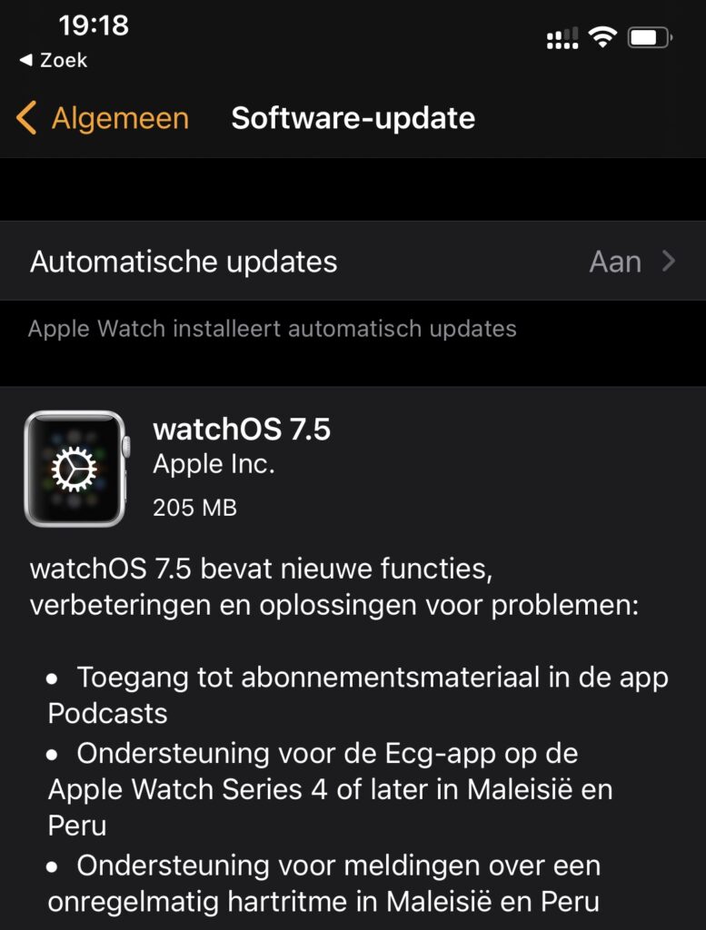 Screenshot update Apple Watch