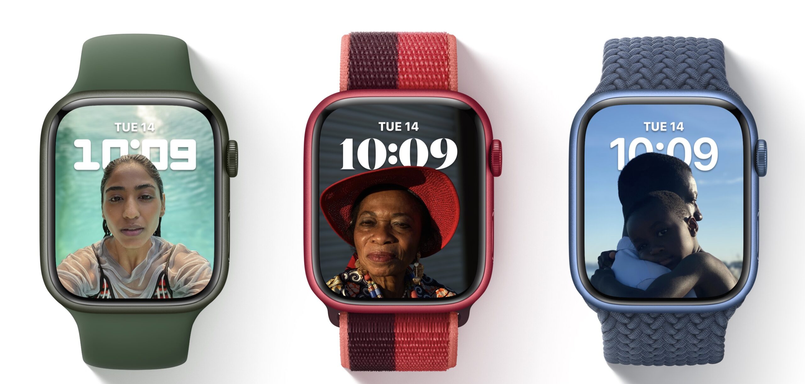 Drie Apple Watch series 7 op een rij