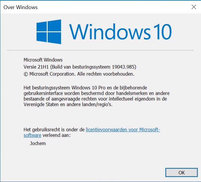 Screenshot Windows-versie 21H1