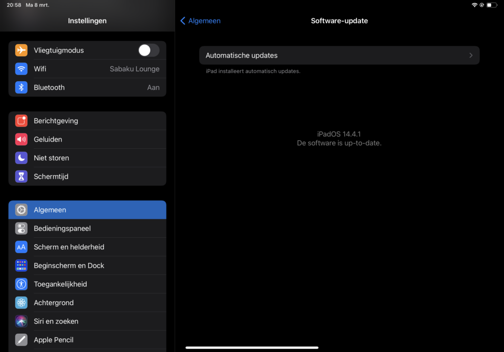 Schermafdruk iPadOS 14.4.1 Software-update scherm