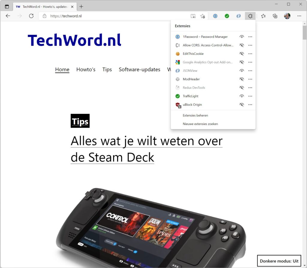 Screenshot van Microsoft Edge-browser op techword.nl