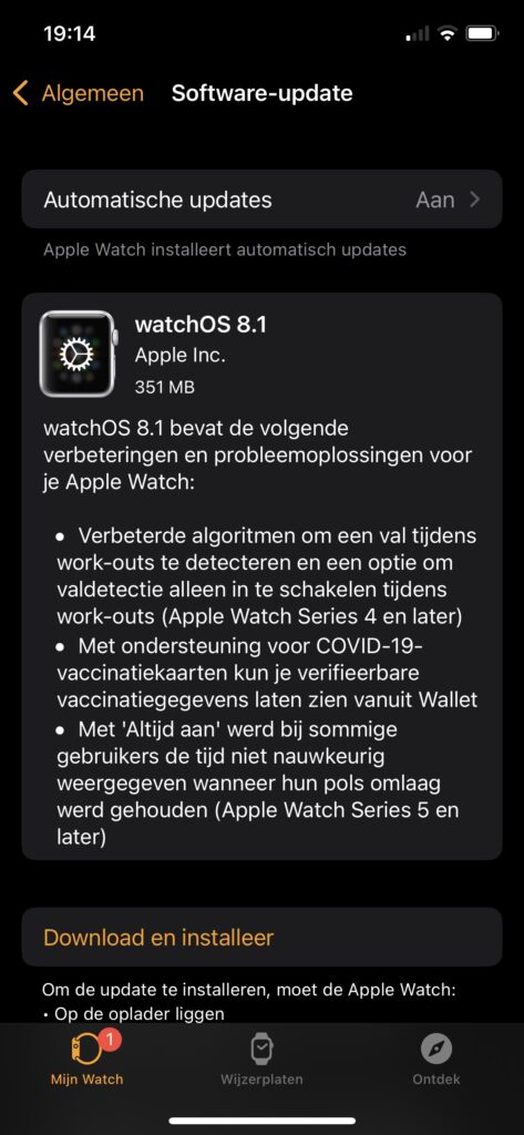 Screenshot update naar watchOS 8.1