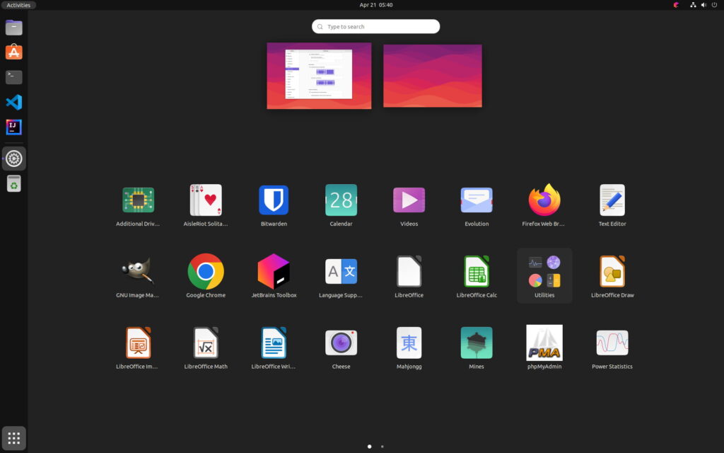 Screenshot van Ubuntu met app-launcher in beeld.