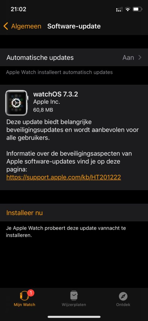 Schermafdruk watchOS 7.3.2 software-update