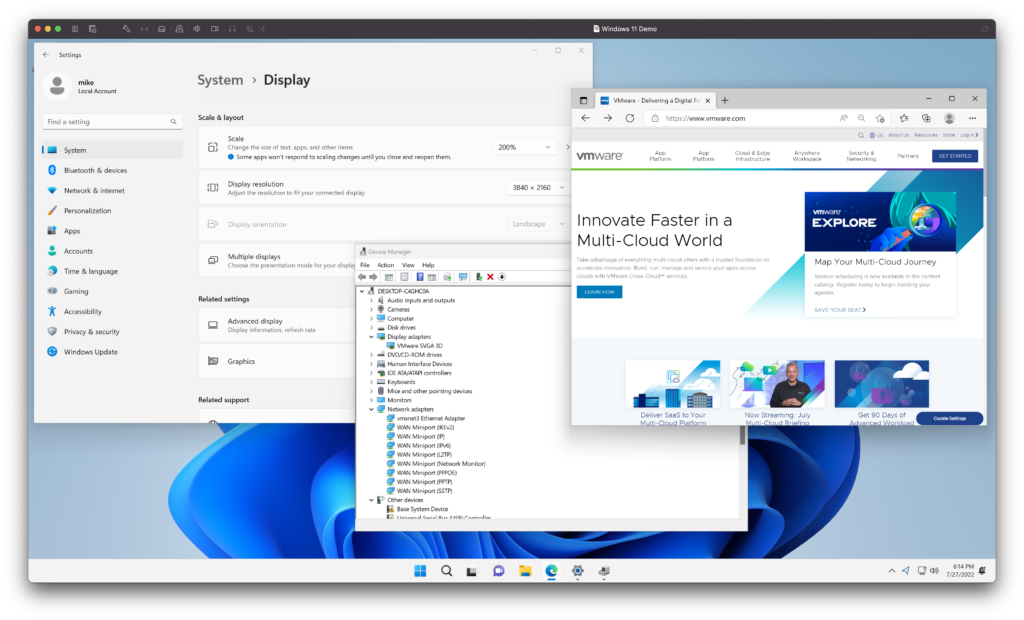 Screenshot van VMware Fusion