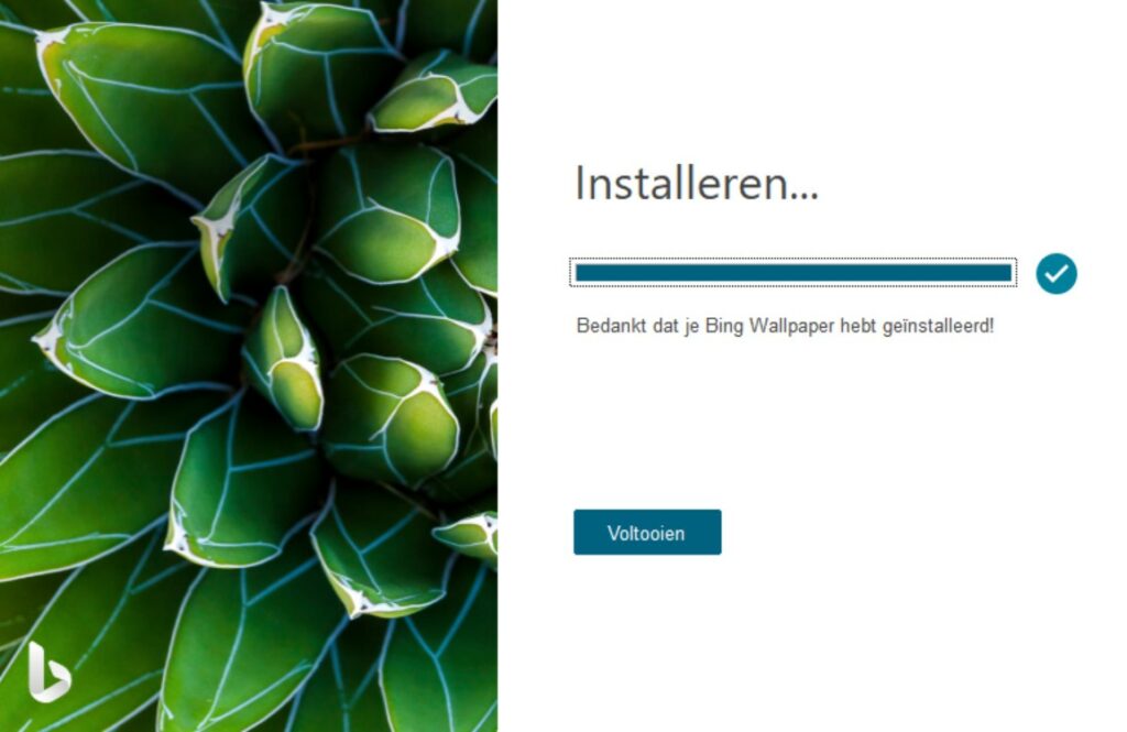 Bing-wallpaper installatie voltooid