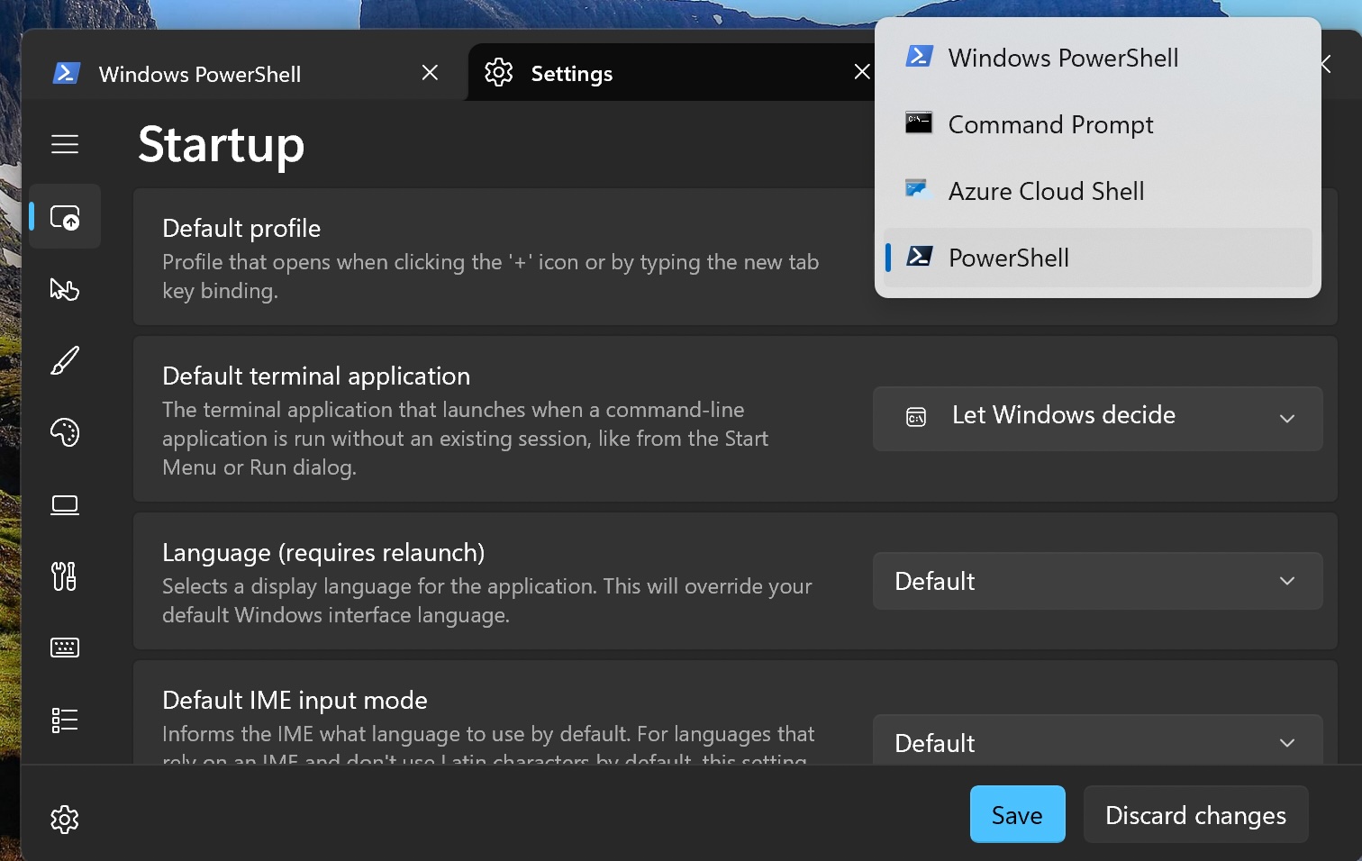 Screenshot van de instellingen van Windows Terminal