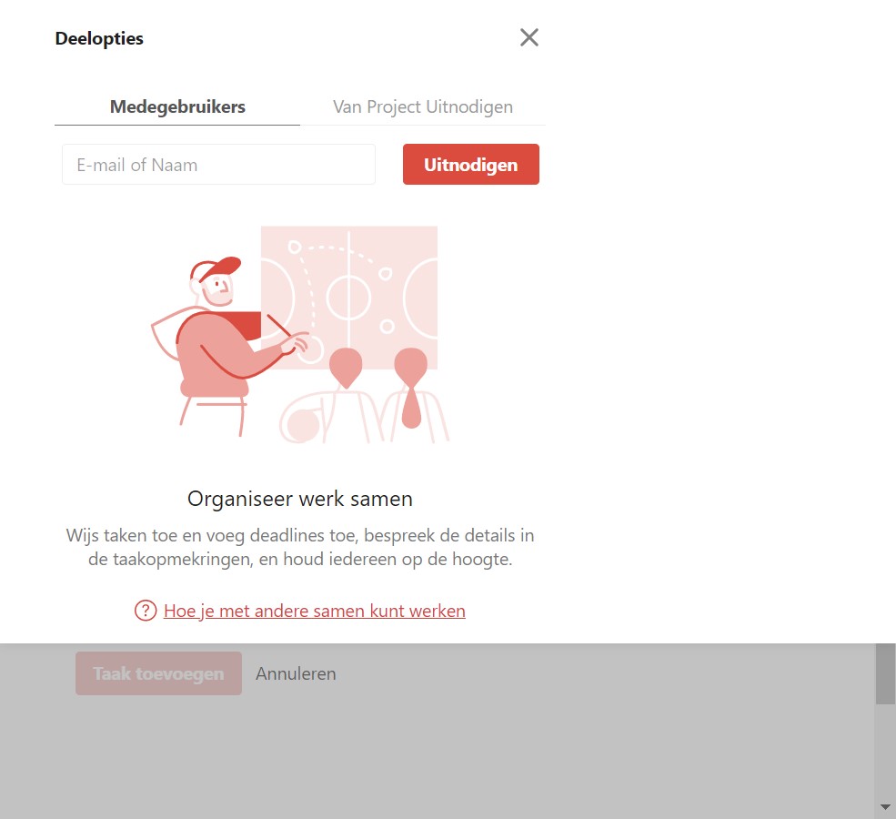 Screenshot project delen in Todoist